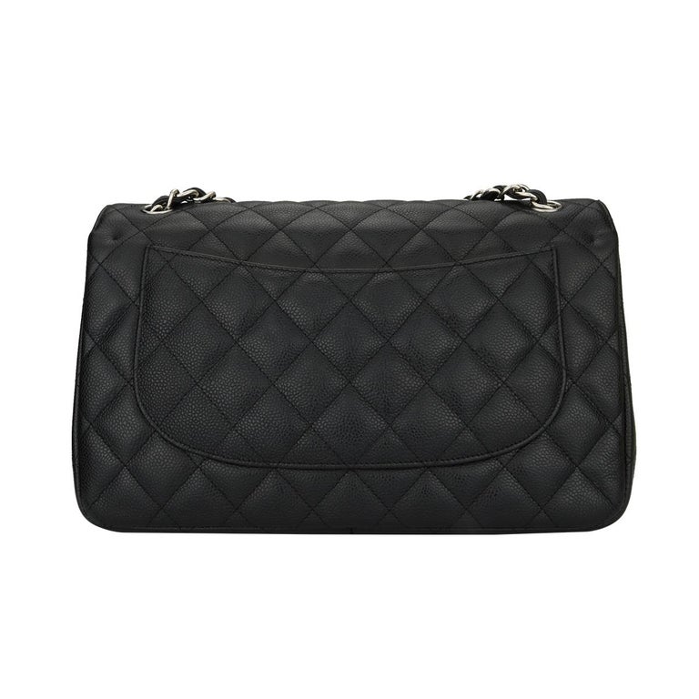 CHANEL Classic Jumbo Double Flap Black Caviar with Silver Hardware 2011 ...