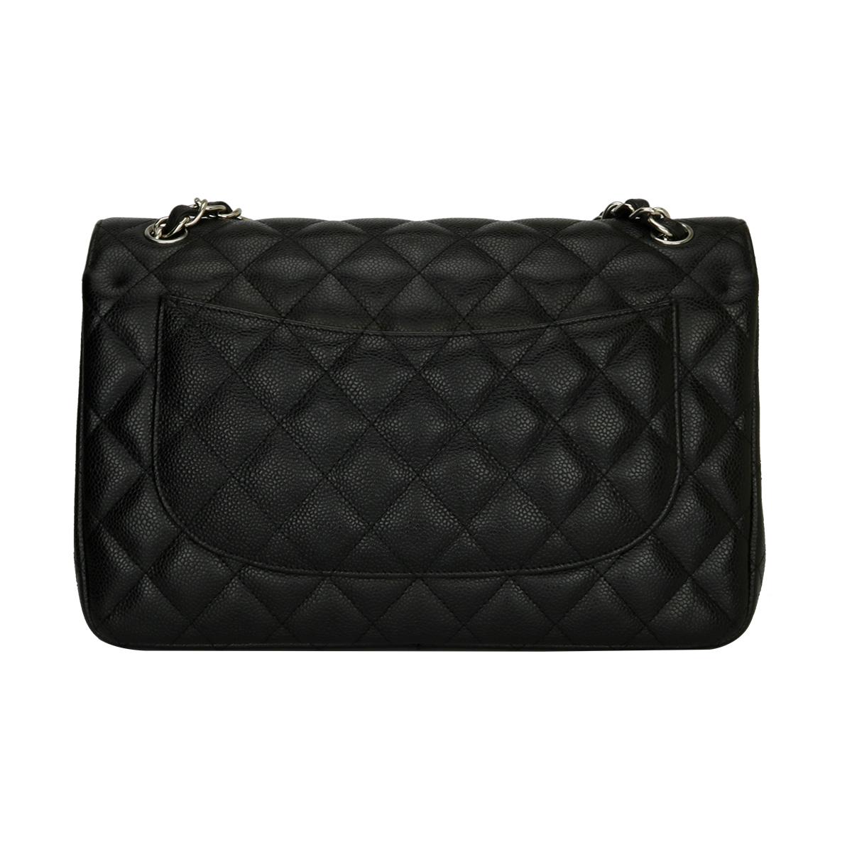 Women's or Men's CHANEL Classic Jumbo Double Flap Black Caviar with Silver Hardware 2011