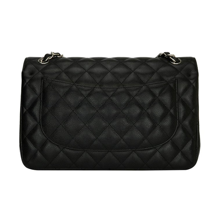 CHANEL Classic Jumbo Double Flap Black Caviar with Silver Hardware 2011 at  1stDibs