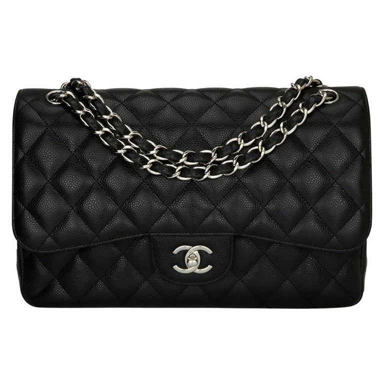 CHANEL Classic Jumbo Double Flap Black Caviar with Silver Hardware 2011 at  1stDibs