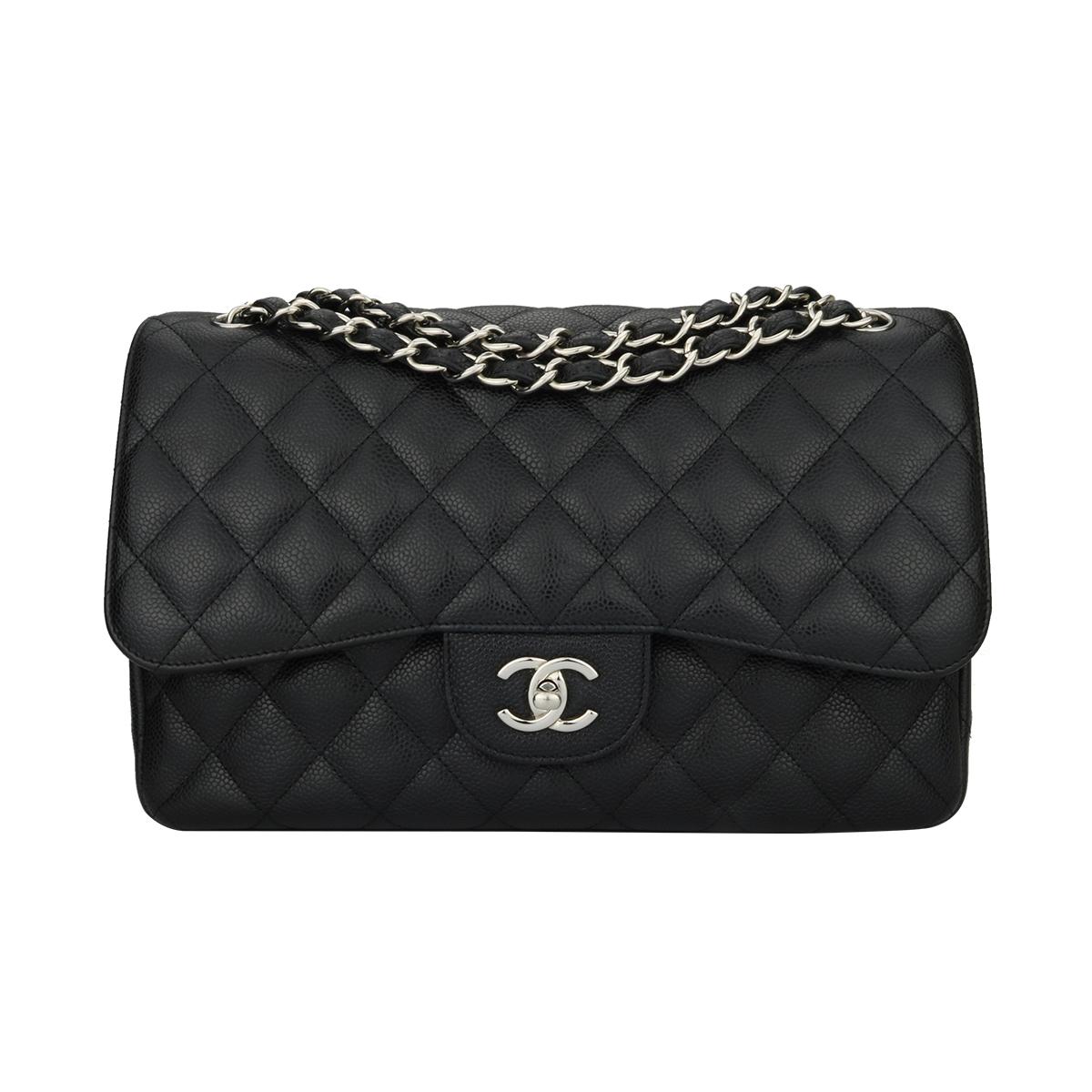 CHANEL Classic Jumbo Double Flap Black Caviar with Silver Hardware 2011