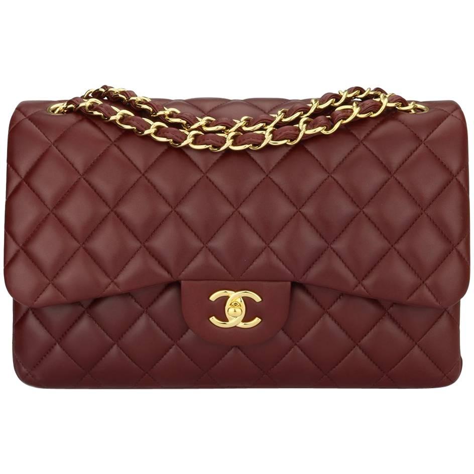 CHANEL Classic Jumbo Double Flap Burgundy Lambskin with Gold Hardware 2015.