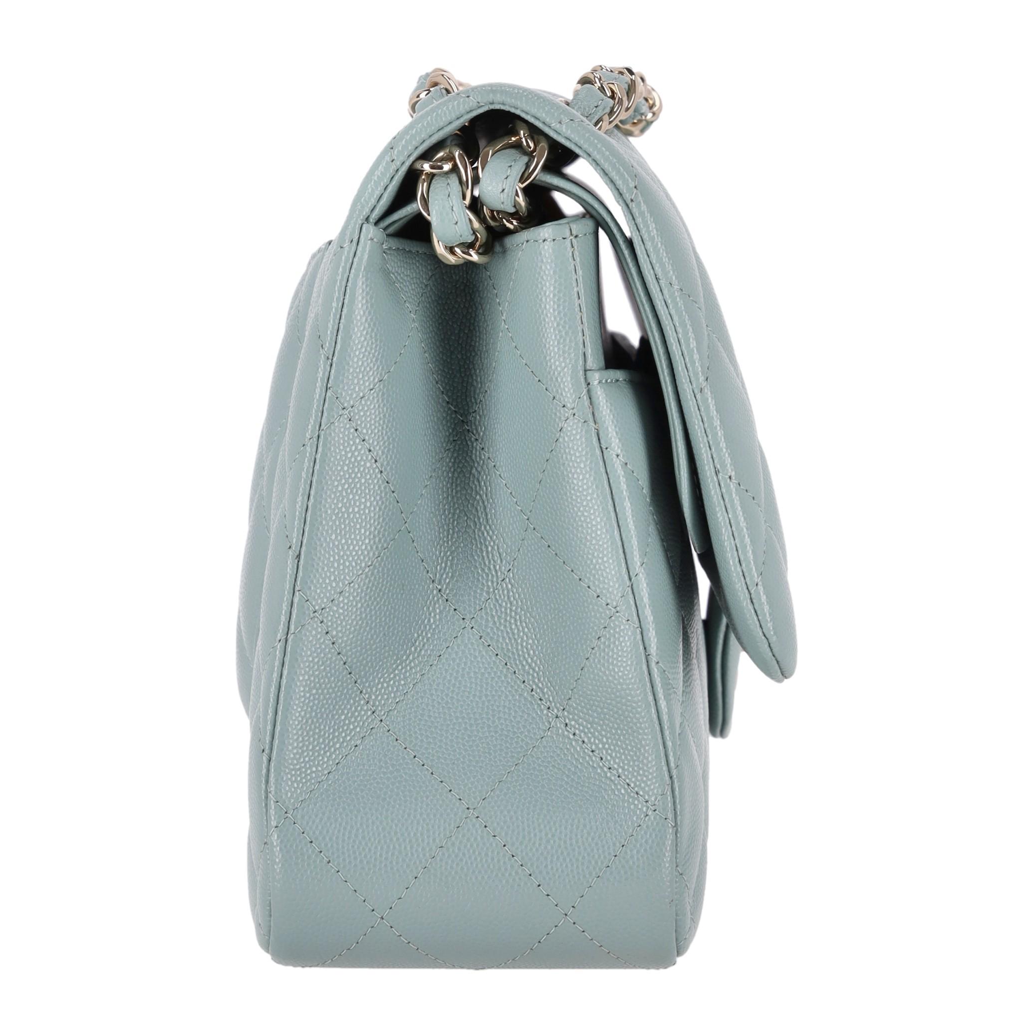 Gray Chanel Classic Jumbo Double Flap Caviar Leather Handbag For Sale