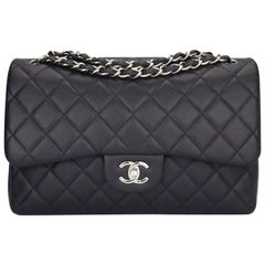 CHANEL Classic Jumbo Double Flap Dark Navy Caviar with Silver Hardware 2014