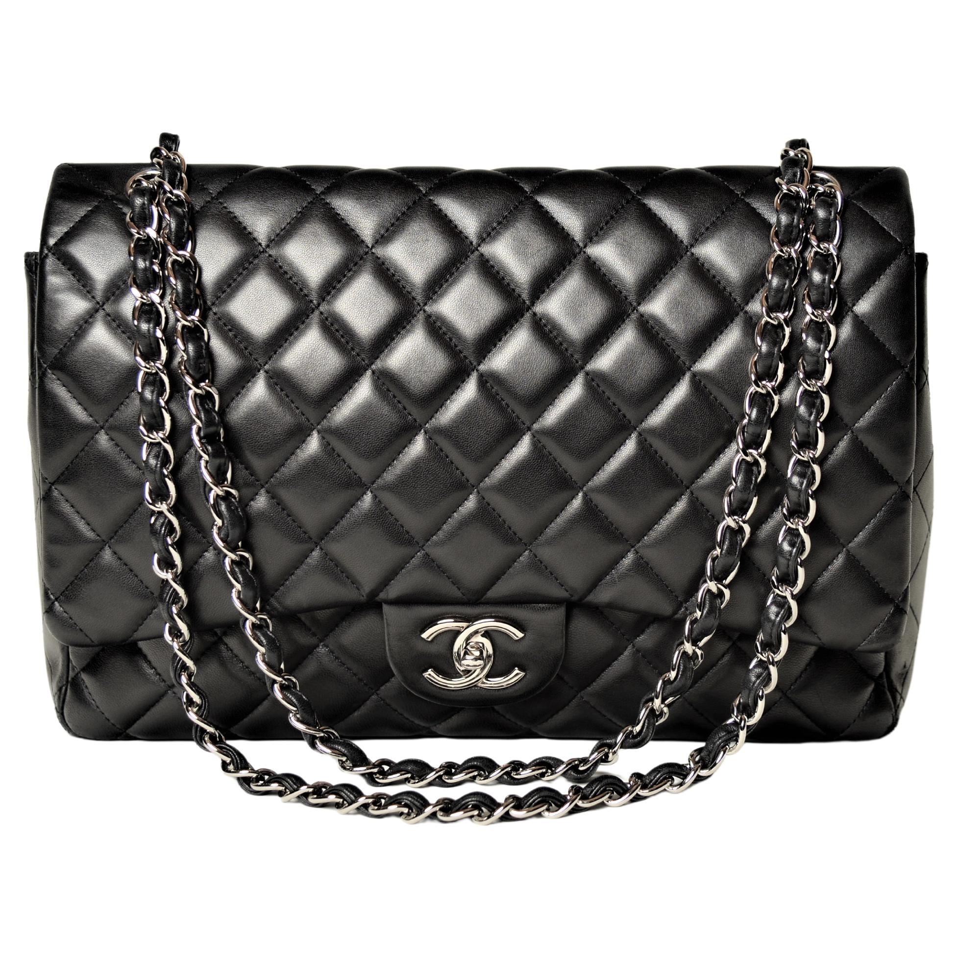 Chanel Classic Jumbo Maxi Flap Black Quilted Lambskin Leather Bag