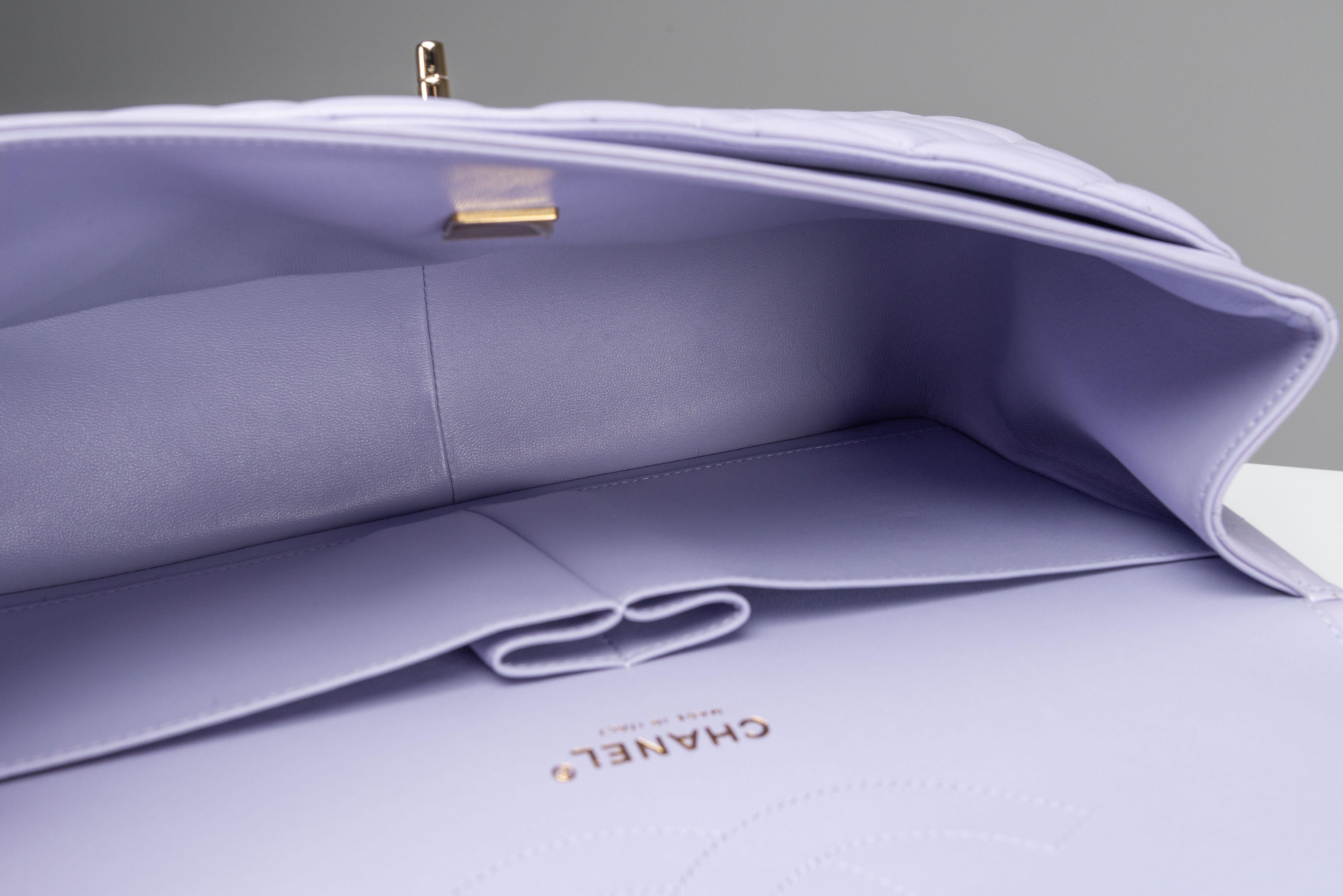 Chanel Classic Jumbo NEW Lambskin Lilac RARE Silver Hardware 12