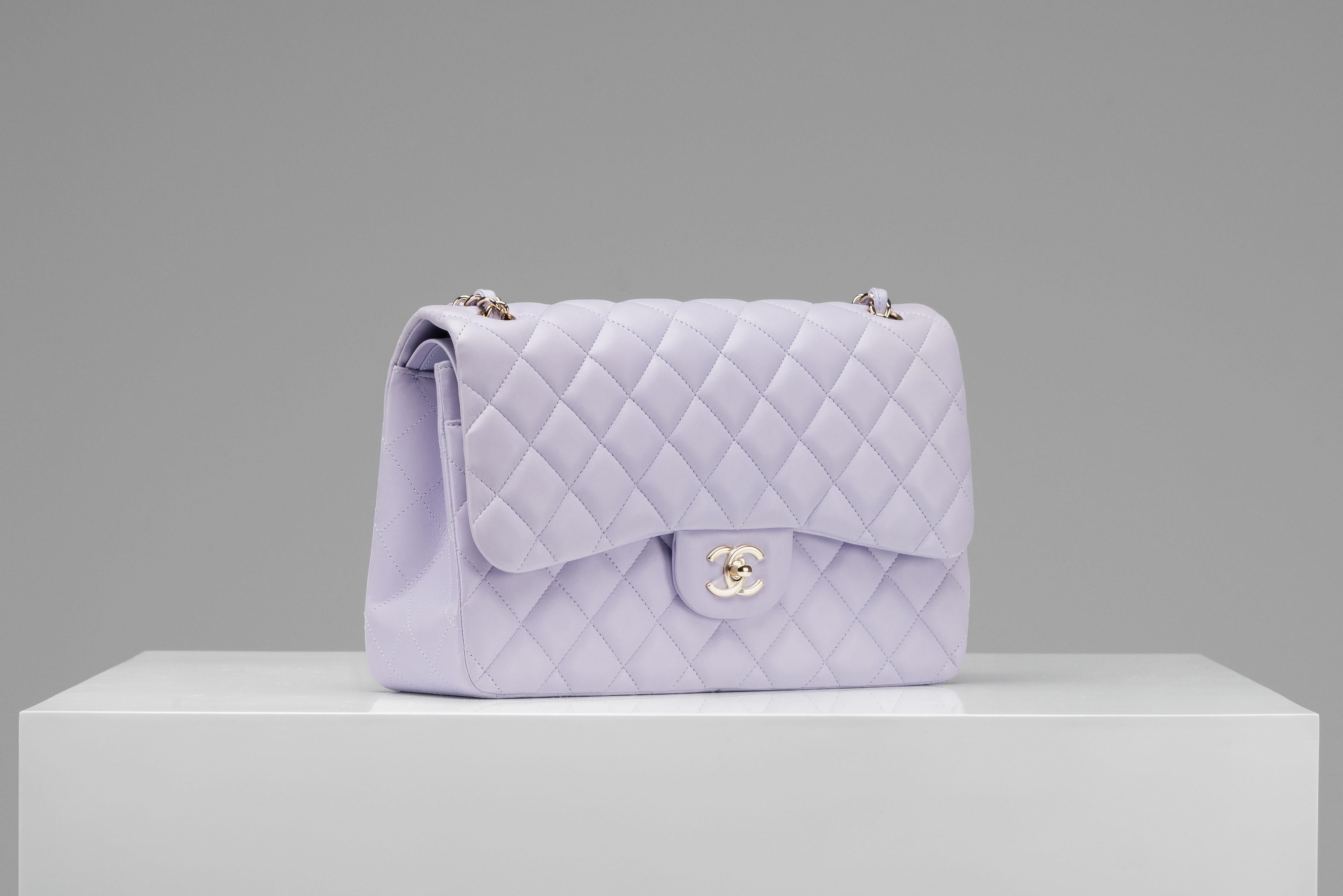 Chanel Classic Jumbo NEW Lambskin Lilac RARE Silver Hardware 1