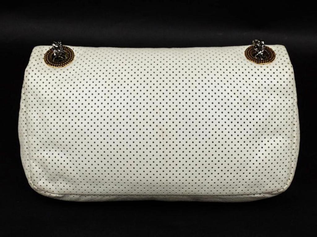 Chanel Classic Lambskin Perforated Drill Flap 217517 White Leather Shoulder Bag For Sale 2