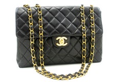 CHANEL Classic Large 11" Chain Shoulder Bag Flap Lambskin Black