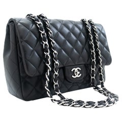 CHANEL Classic Large 11" Chain Shoulder Bag Flap Lambskin Black
