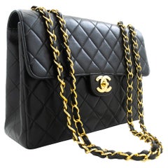 CHANEL Classic Large 11" Chain Shoulder Bag Flap Lambskin Black