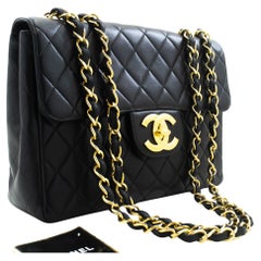 CHANEL Classic Large 11" Chain Shoulder Bag Flap Lambskin Black