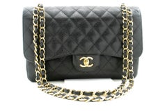 CHANEL Classic Large 11" Grained Calfskin Chain Shoulder Bag Black