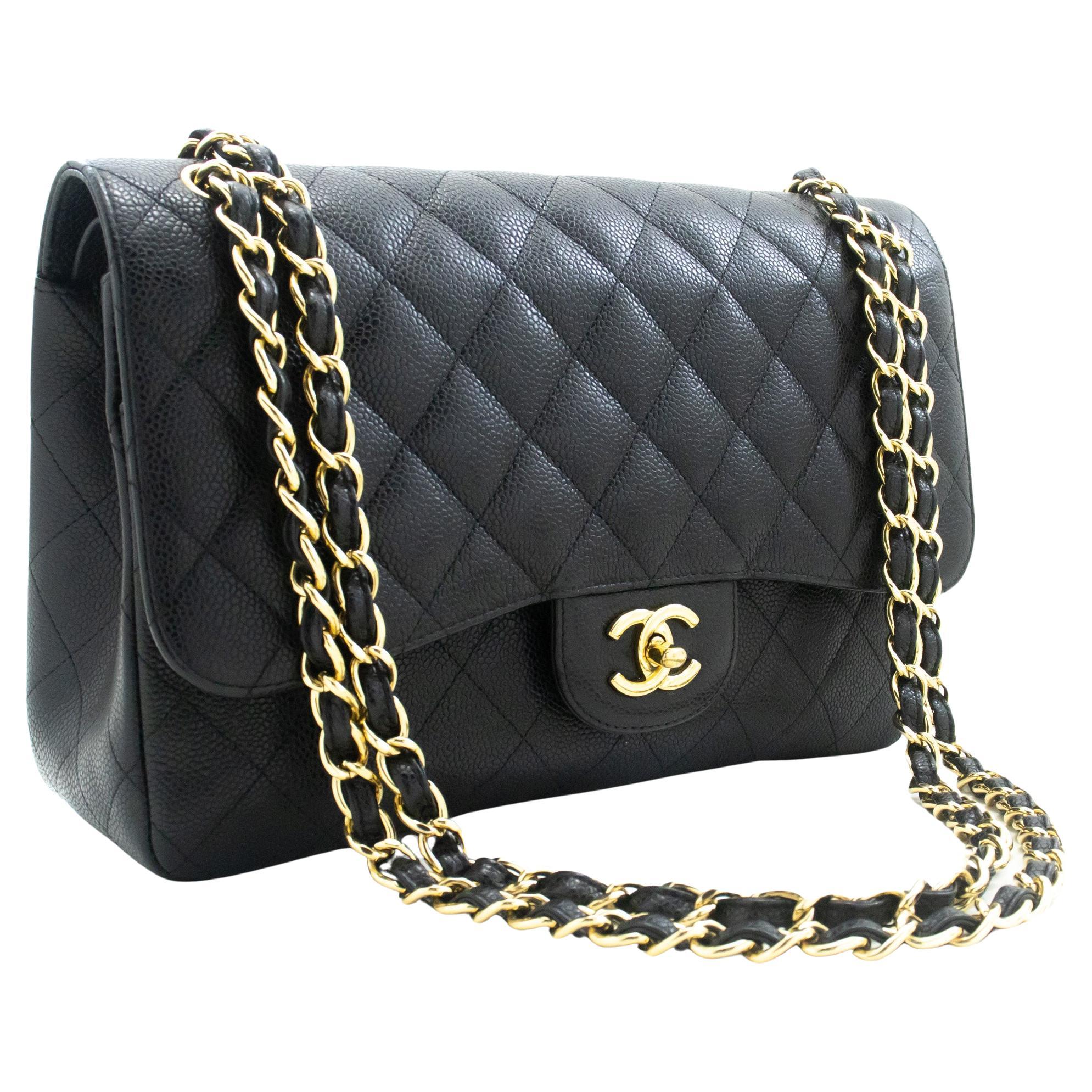 CHANEL Classic Large 11" Grained Calfskin Chain Shoulder Bag Black For Sale