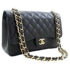 CHANEL Classic Large 11" Grained Calfskin Chain Shoulder Bag Black