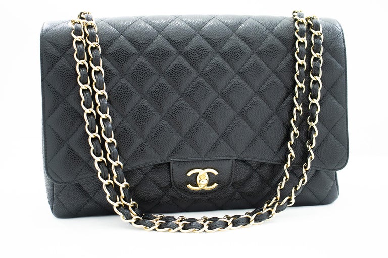 Chanel Large Classic Handbag 11chain Shoulder Bag Flap Black Lamb