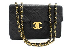 CHANEL Classic Large 13" Chain Flap Shoulder Bag Lambskin Black