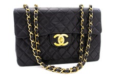 CHANEL Classic Large 13" Chain Flap Shoulder Bag Lambskin Black