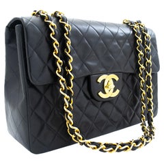 CHANEL Classic Large 13" Chain Flap Shoulder Bag Lambskin Black