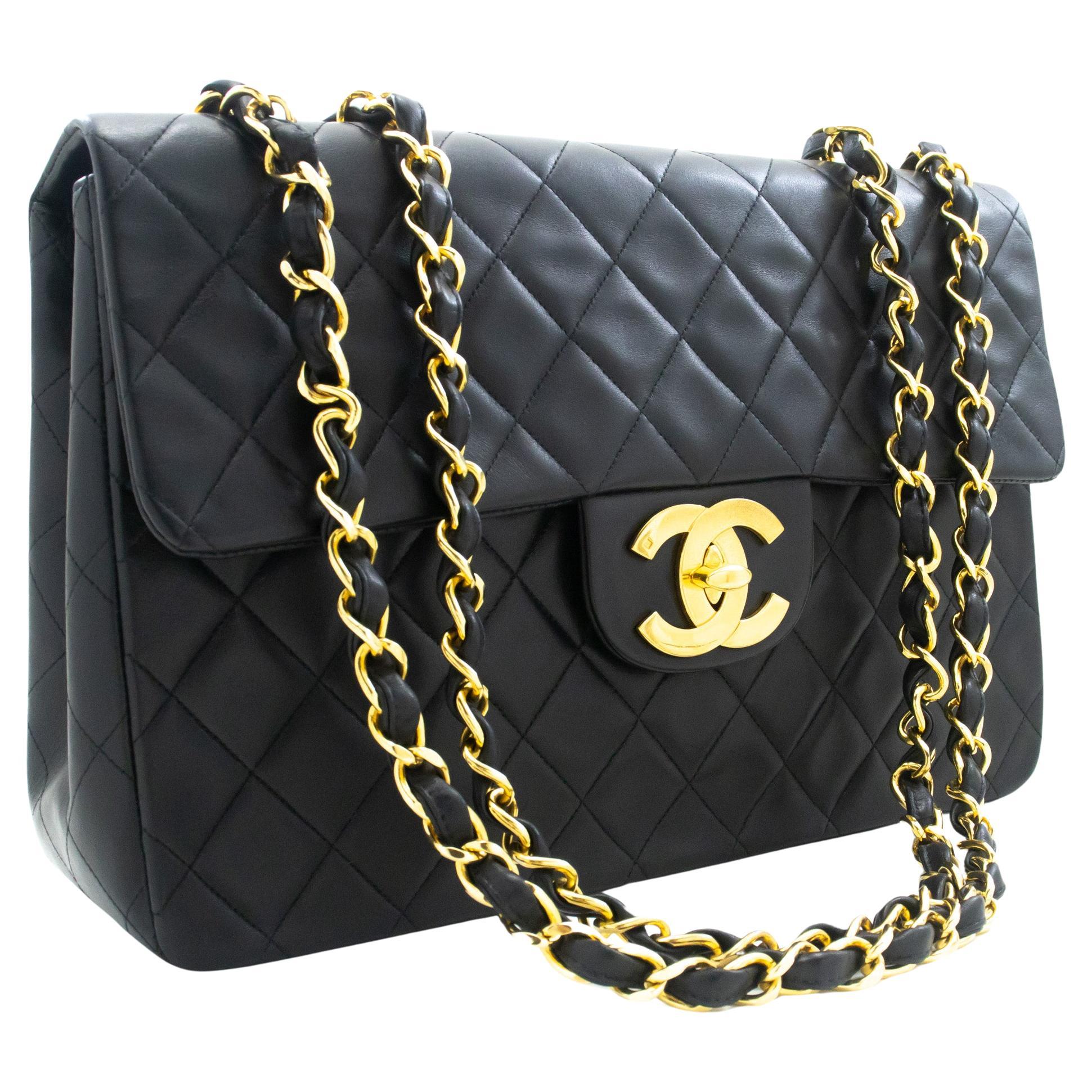 CHANEL Classic Large 13" Chain Flap Shoulder Bag Lambskin Black