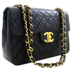 CHANEL Classic Large 13" Chain Flap Shoulder Bag Lambskin Black