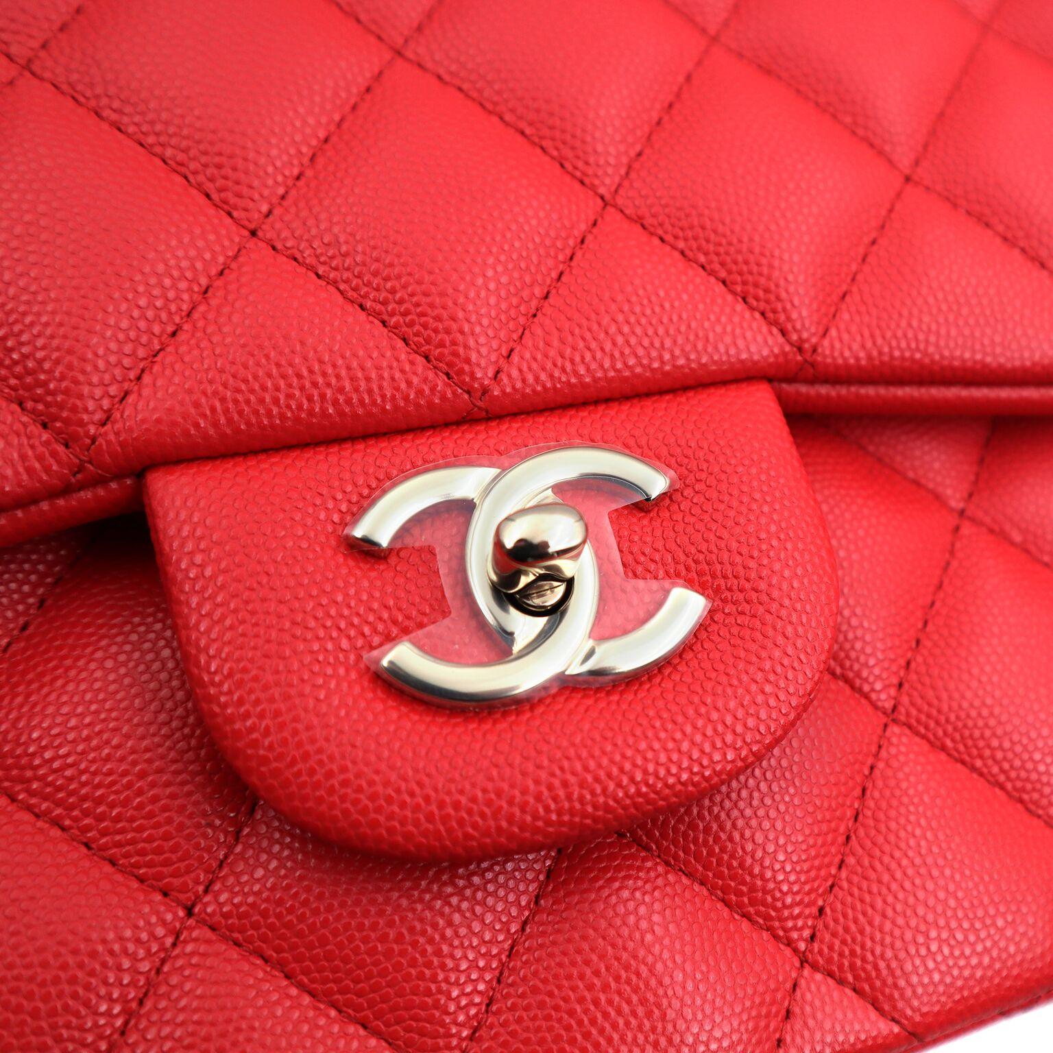 Chanel Classic Large Coral Red Quilted Caviar Leather Double Flap Bag A58600  6