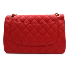 Chanel Classic Large Coral Red Quilted Caviar Leather Double Flap Bag A58600