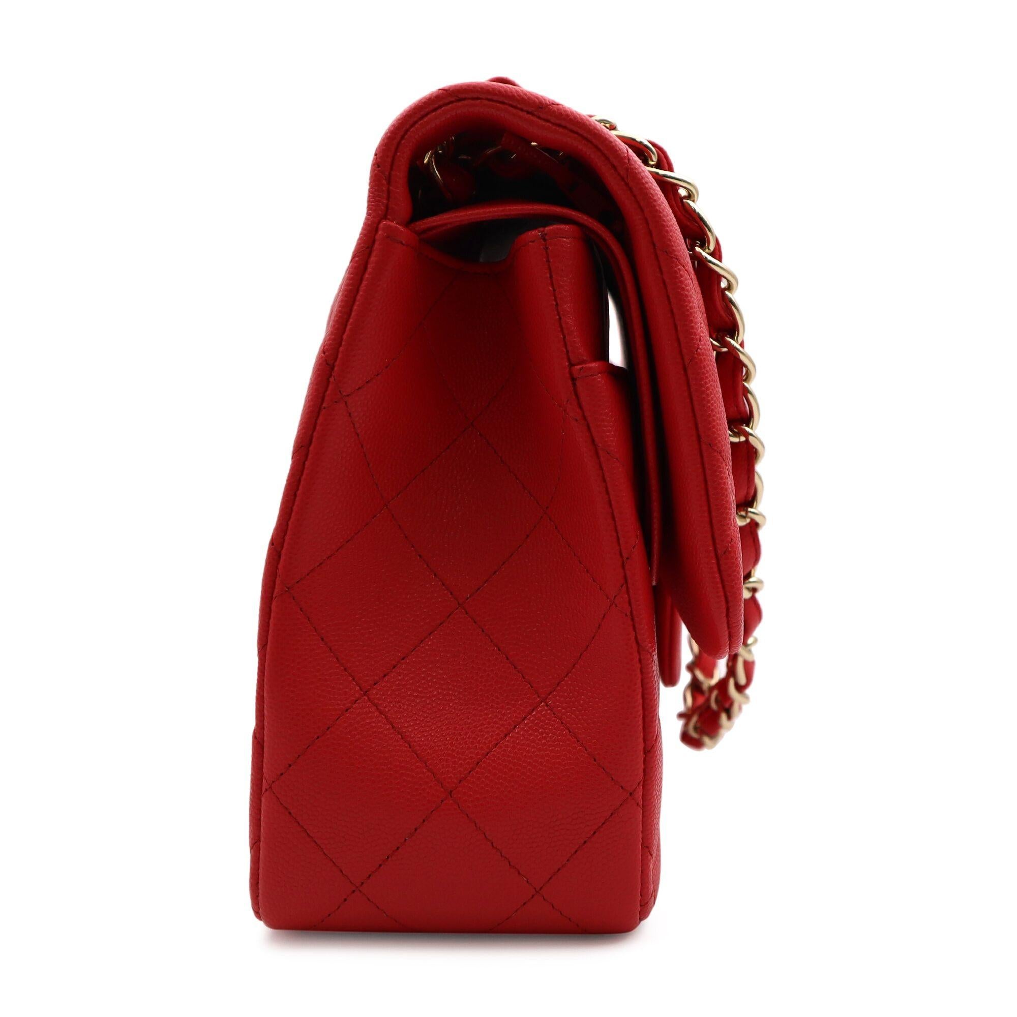 Chanel Classic Large Coral Red Quilted Caviar Leather Double Flap Bag A58600  In New Condition In New York, NY