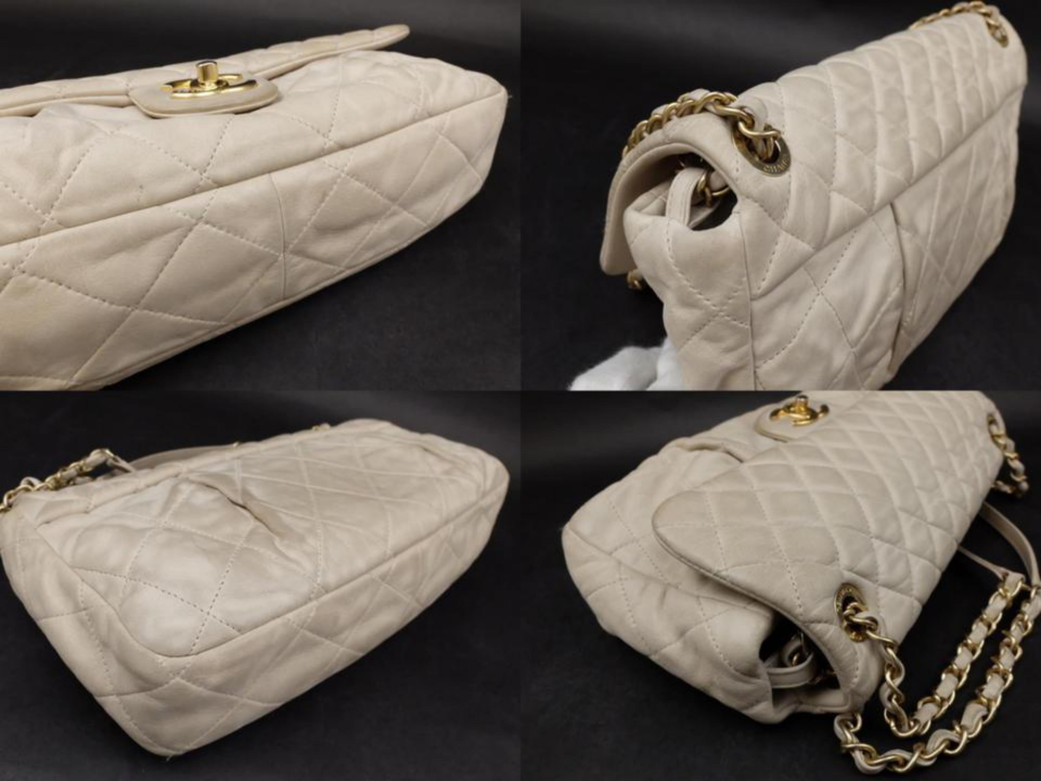 Chanel Classic Light Quilted Jumbo Flap 234109 Beige Leather Shoulder Bag For Sale 6