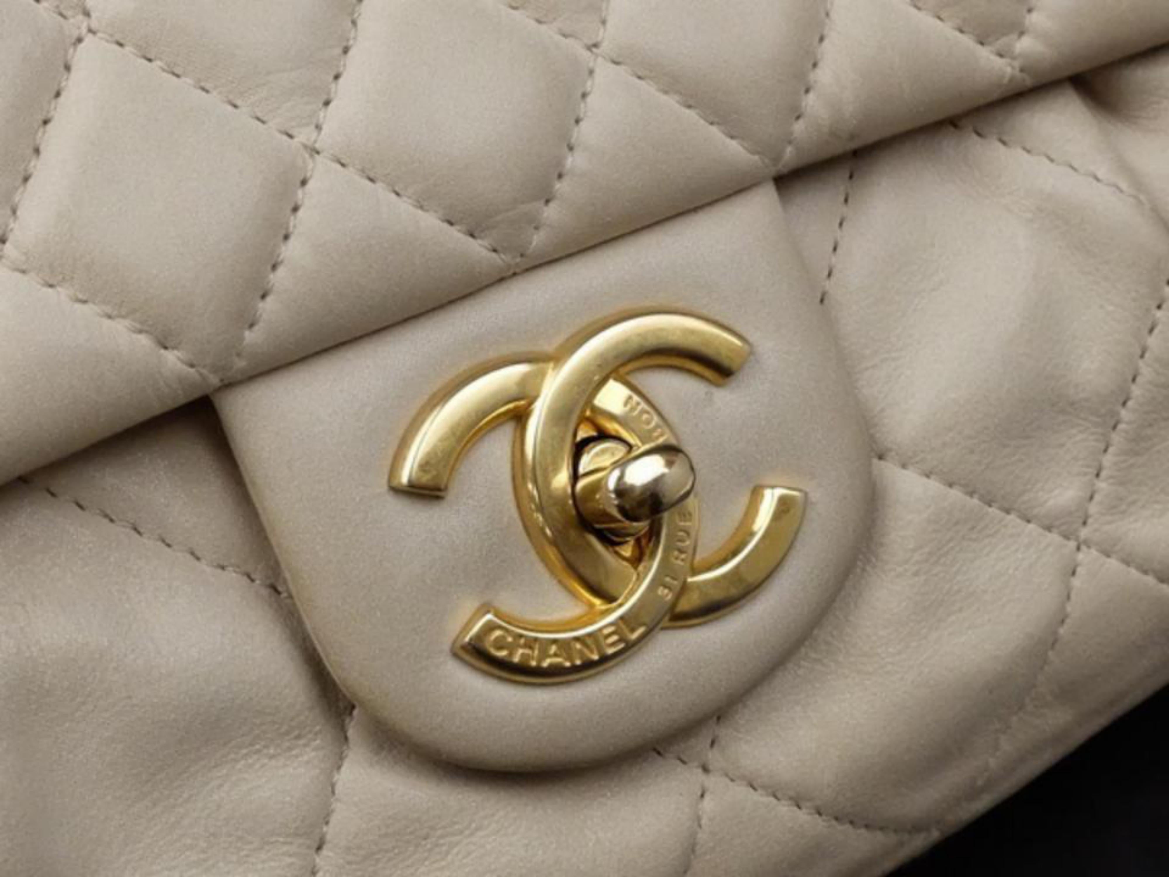 Women's Chanel Classic Light Quilted Jumbo Flap 234109 Beige Leather Shoulder Bag For Sale