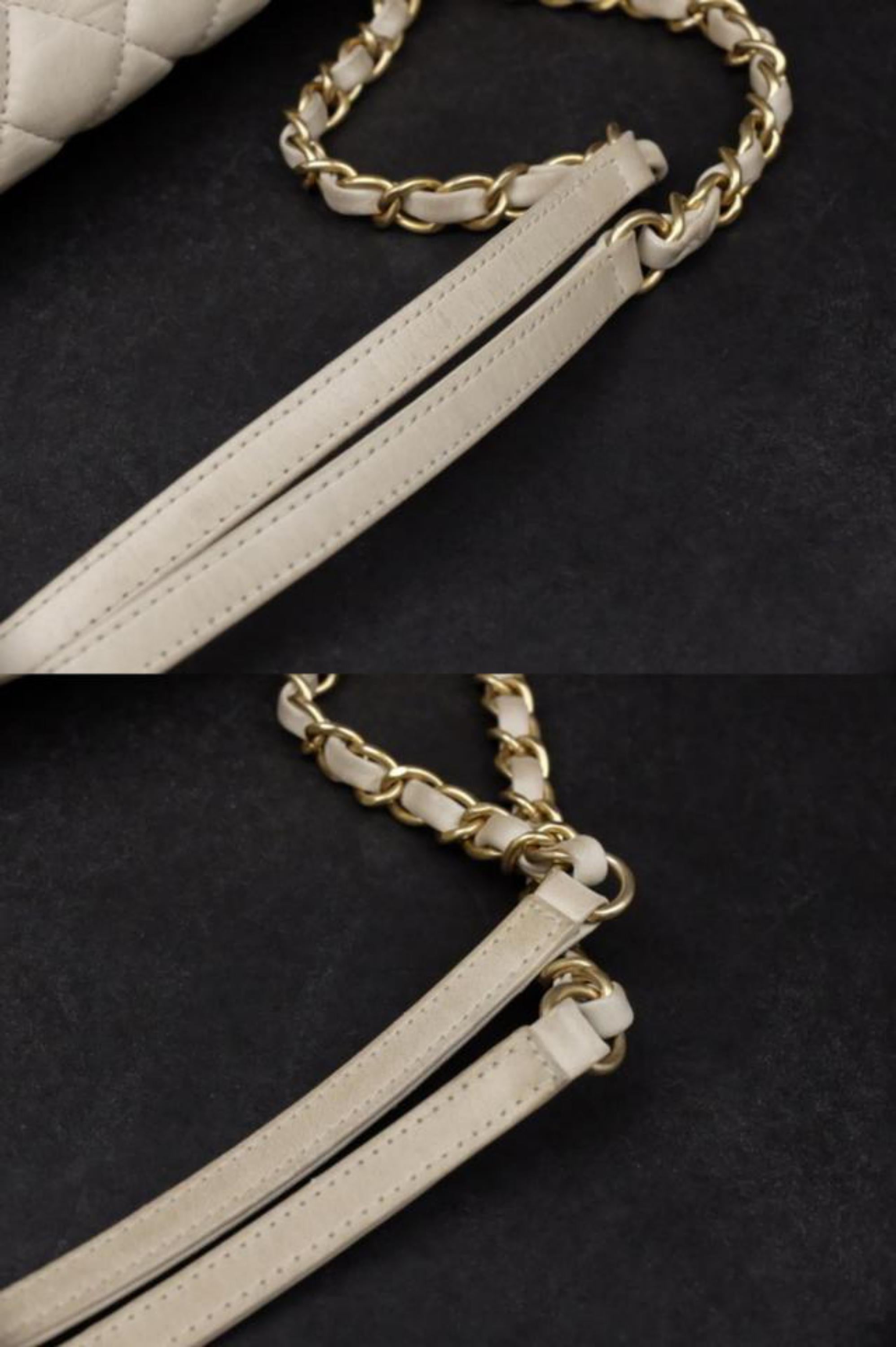 Chanel Classic Light Quilted Jumbo Flap 234109 Beige Leather Shoulder Bag For Sale 2