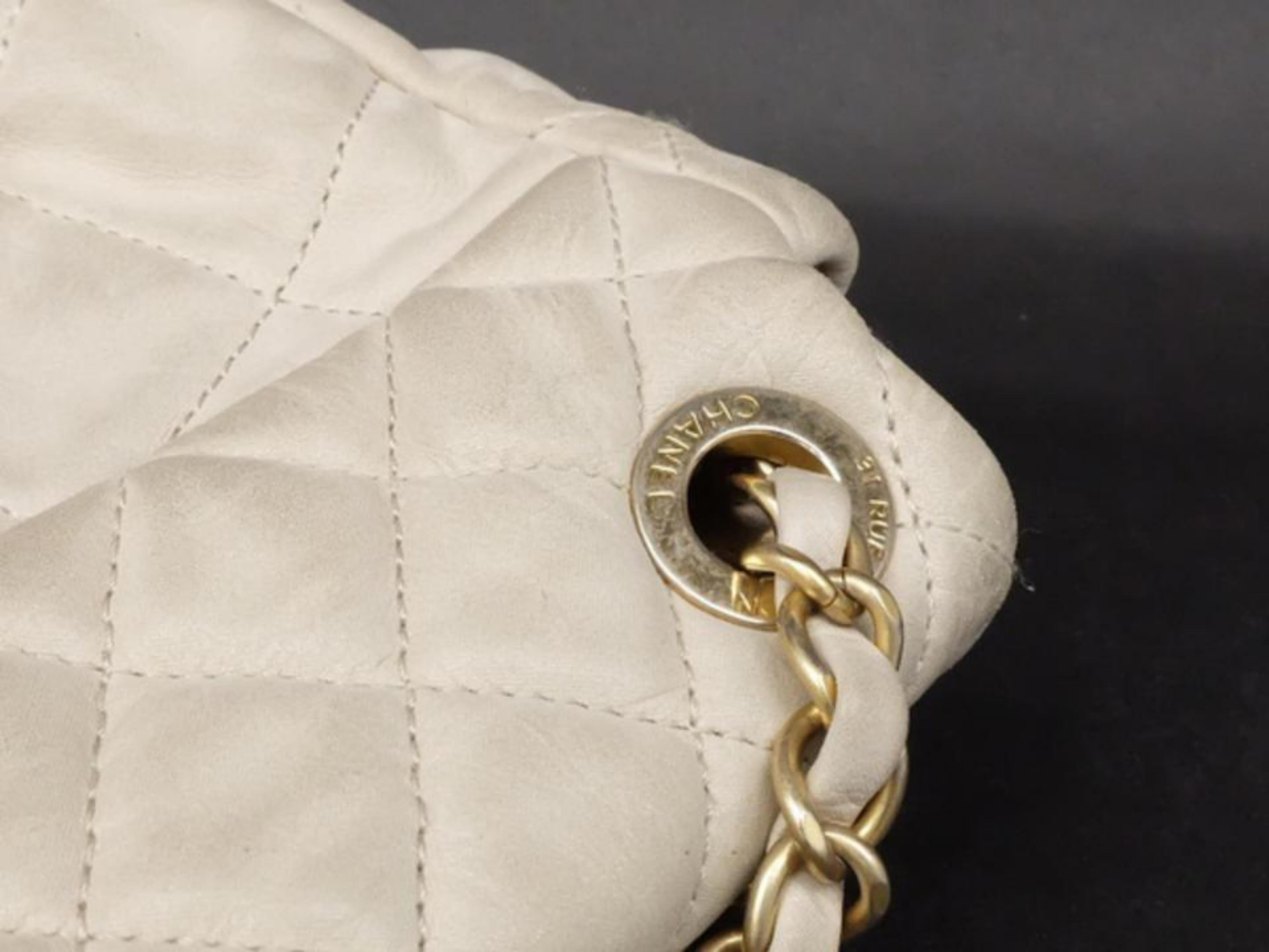 Chanel Classic Light Quilted Jumbo Flap 234109 Beige Leather Shoulder Bag For Sale 5
