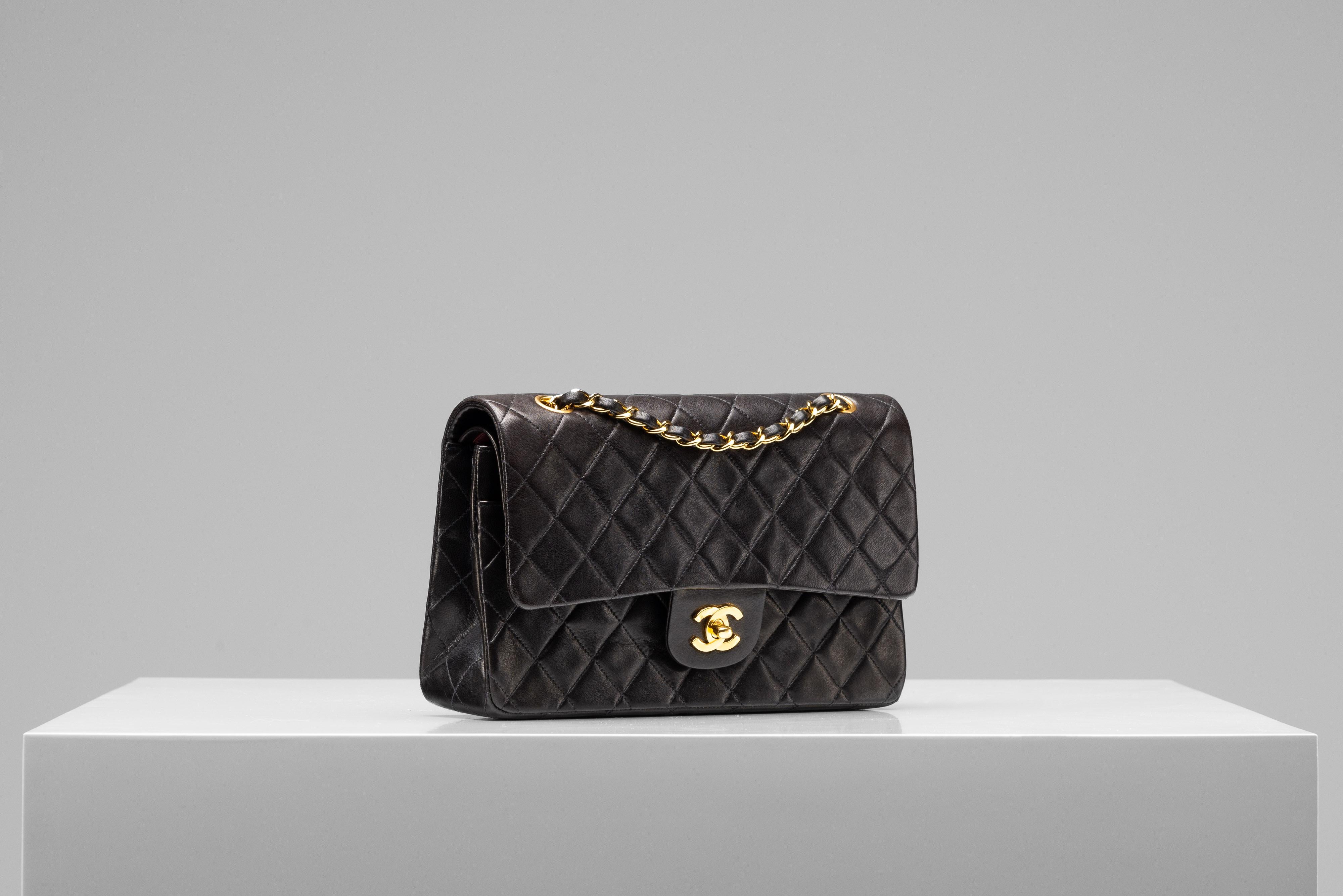 Women's or Men's Chanel Classic Medium Black 24k Gold-Plated HW