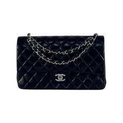 CHANEL Classic Medium Double Flap bag Black Lambskin Silver hardware