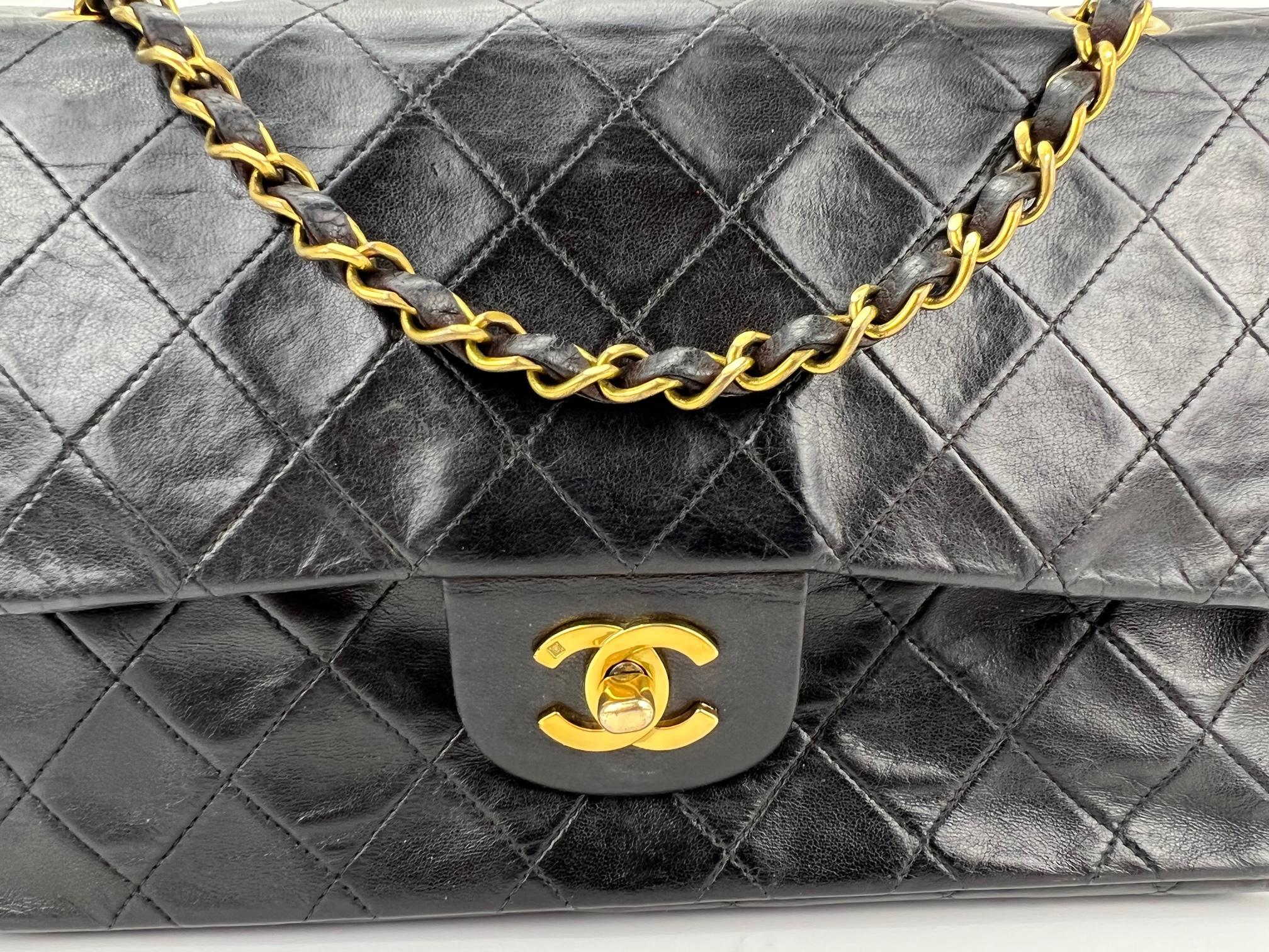 CHANEL Classic Medium Double Flap Black Quilted Smooth Leather Bag 24K Hardware 1