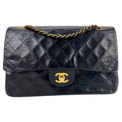CHANEL Classic Medium Double Flap Black Quilted Smooth Leather Bag 24K Hardware