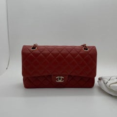 Chanel Classic Medium Double Flap Red Lambskin Gold Hardware GHW Chip