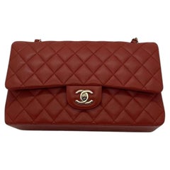 Chanel Classic Medium Double Flap Red Lambskin Gold Hardware GHW Chip