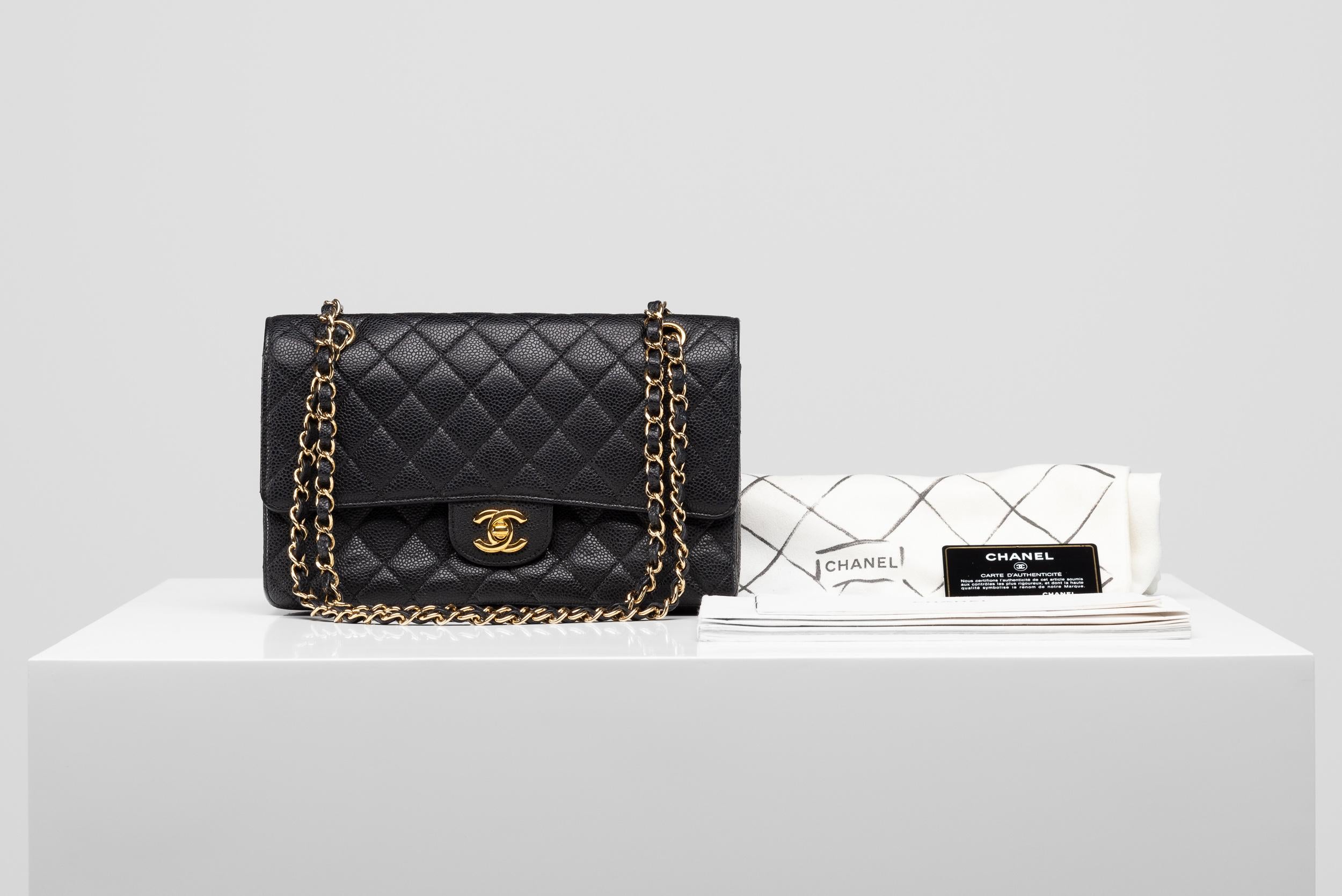Chanel Classic Medium Flap Caviar Black Gold Hardware 6