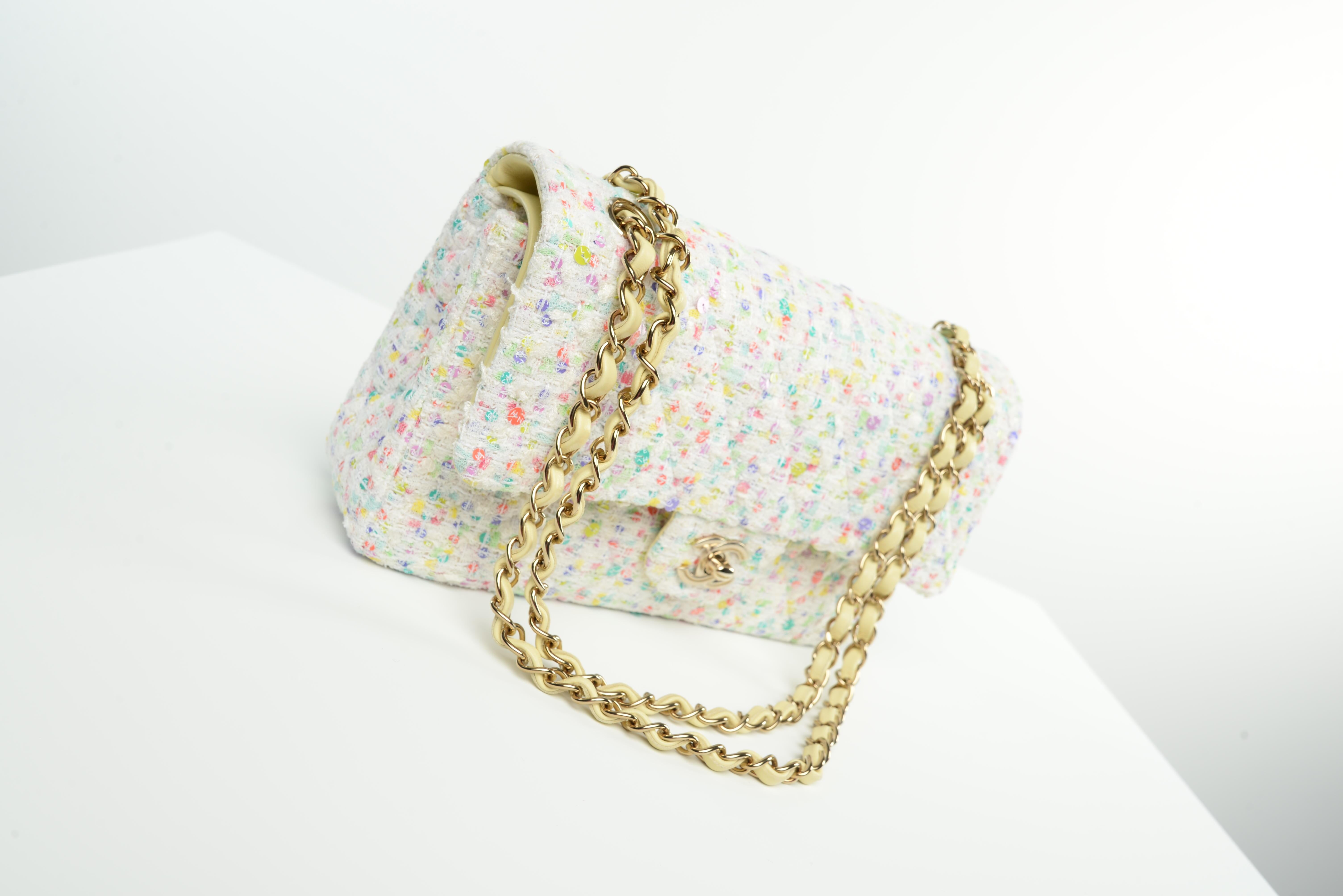 Chanel Classic Medium Tweed Sequins RARE NEW Full-Set 8