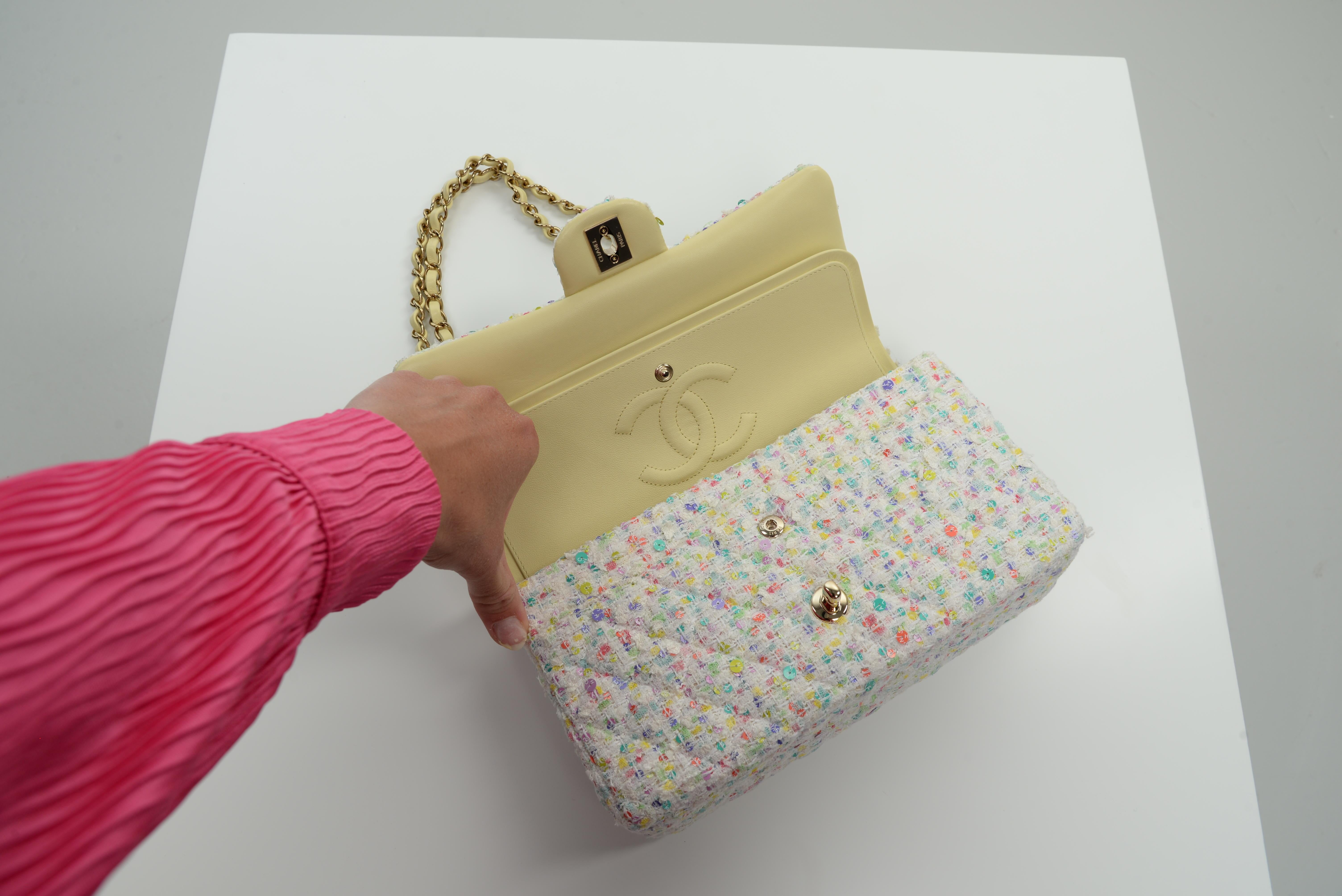 Chanel Classic Medium Tweed Sequins RARE NEW Full-Set 10