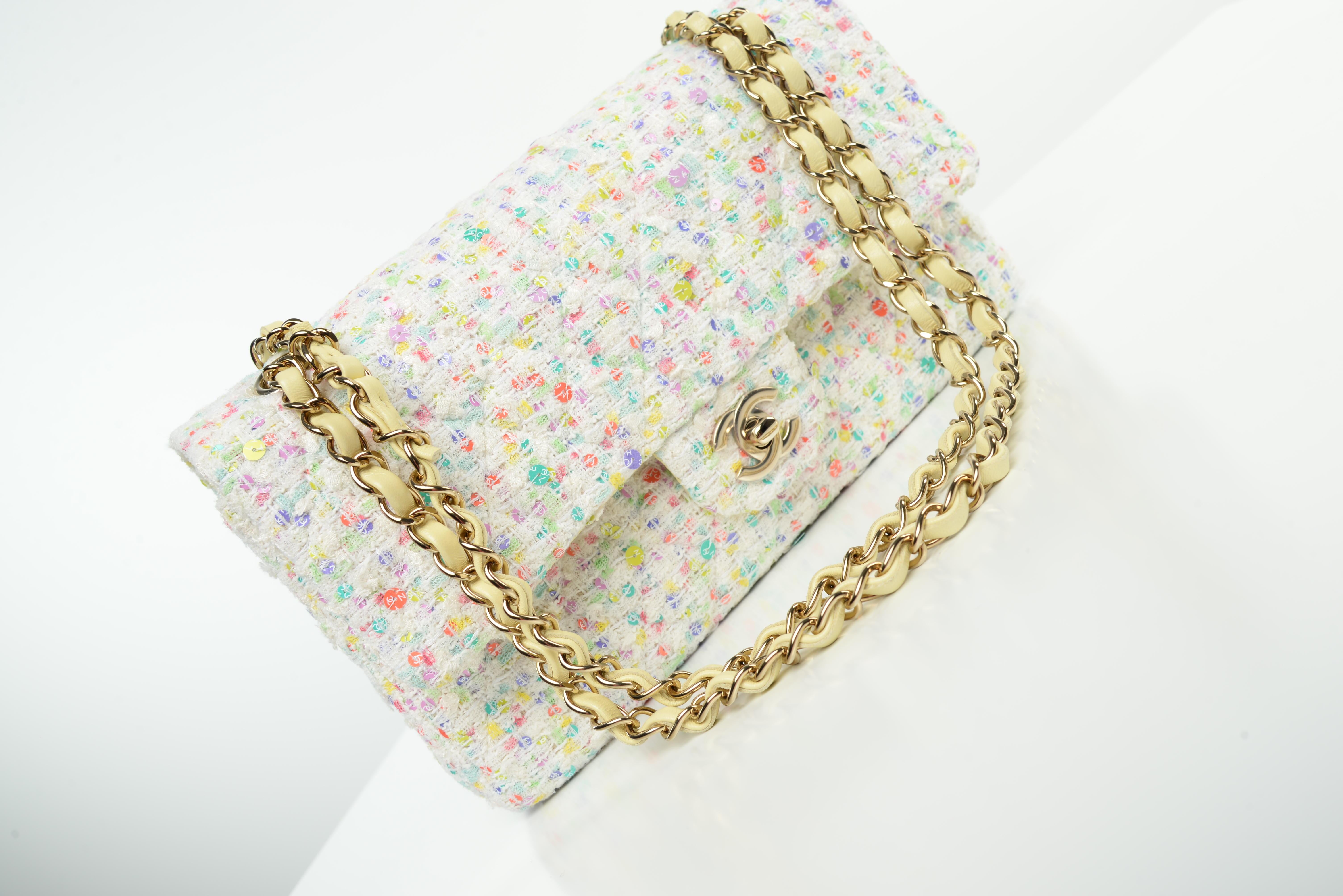 Women's or Men's Chanel Classic Medium Tweed Sequins RARE NEW Full-Set
