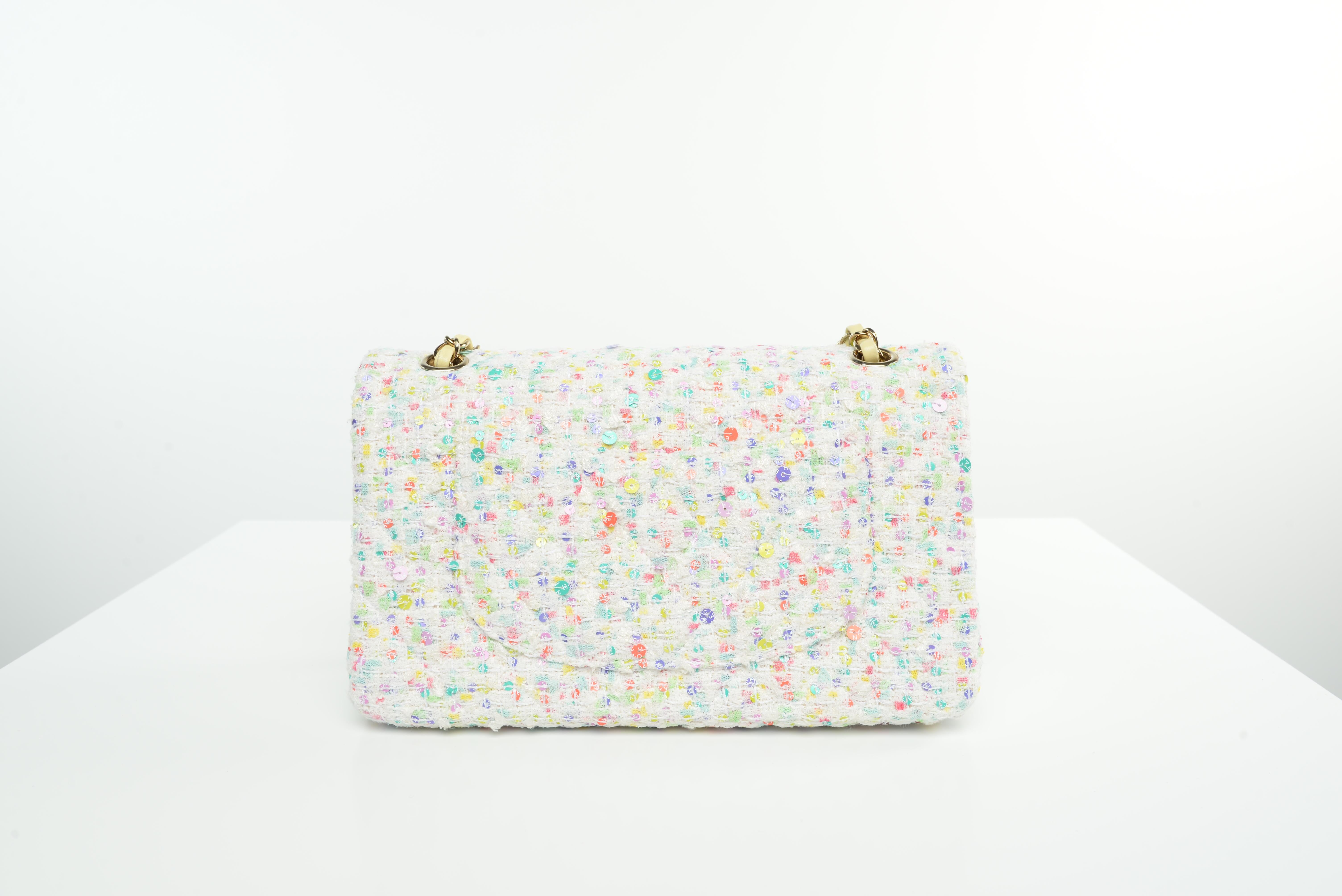 Chanel Classic Medium Tweed Sequins RARE NEW Full-Set 2