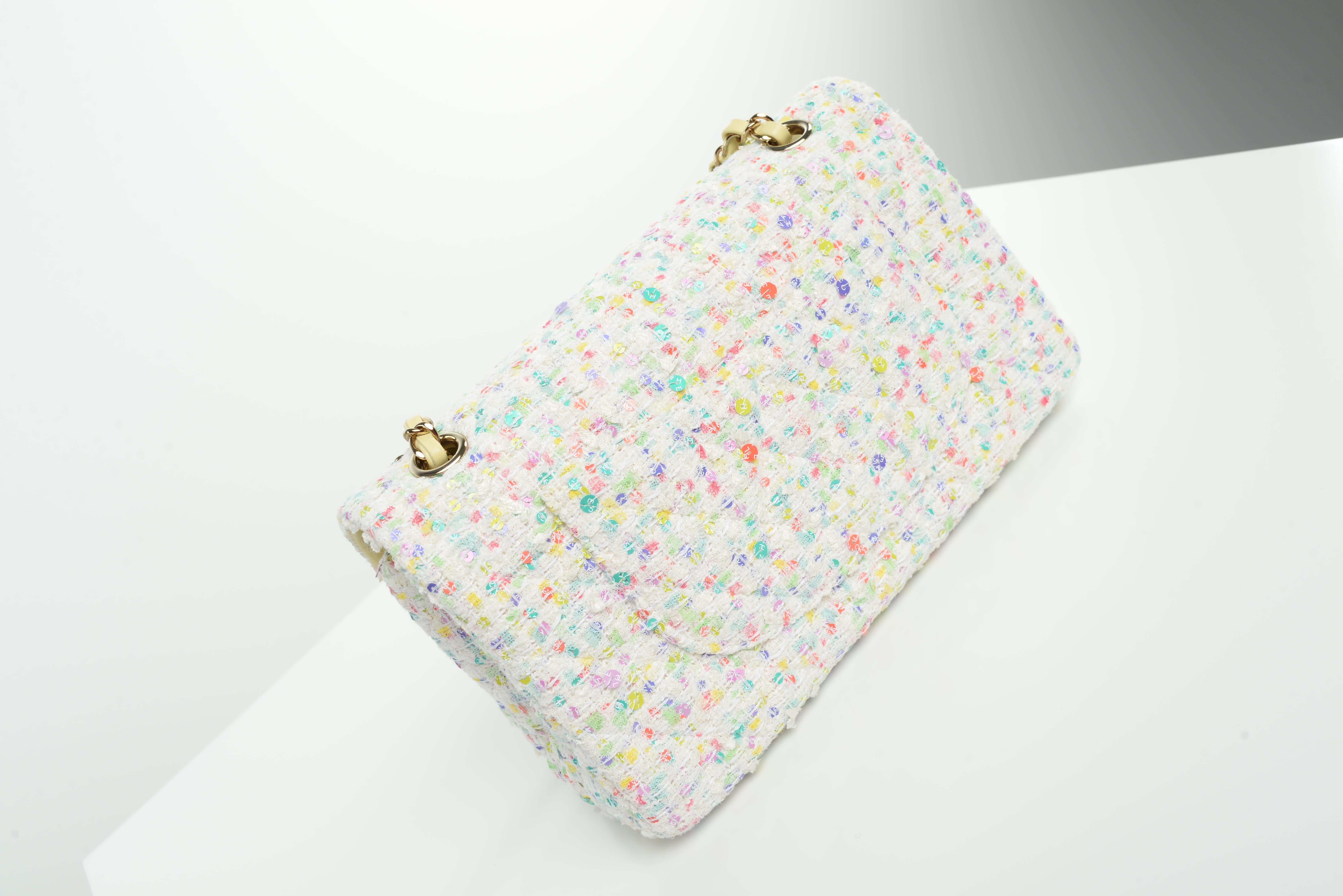 Chanel Classic Medium Tweed Sequins RARE NEW Full-Set 3