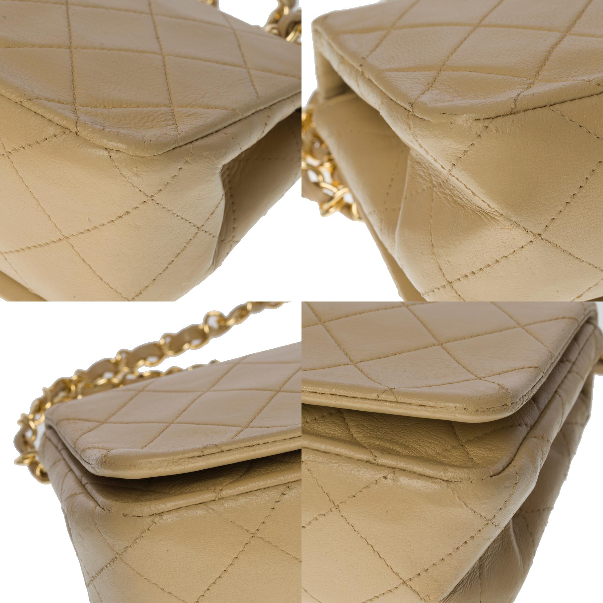 Chanel Classic Mini Full Flap shoulder bag in beige quilted lambskin leather, GHW 3