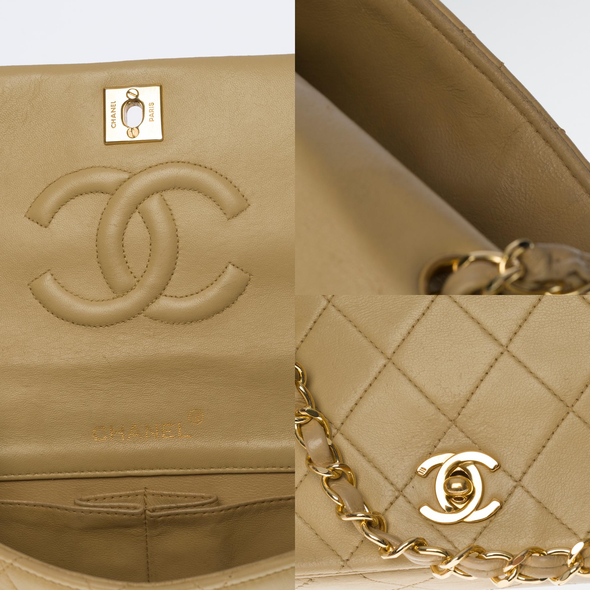 Beige Chanel Classic Mini Full Flap shoulder bag in beige quilted lambskin leather, GHW