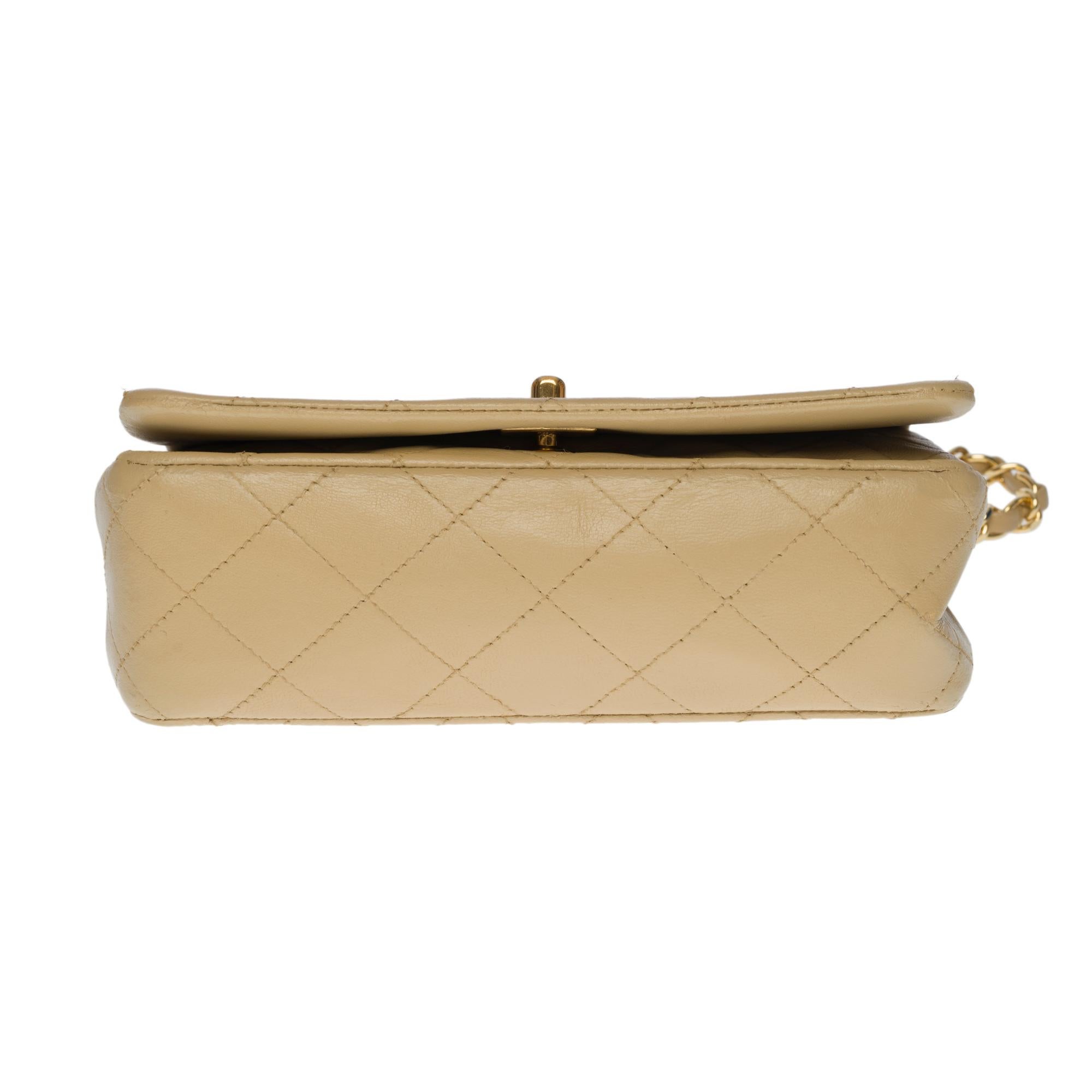 Chanel Classic Mini Full Flap shoulder bag in beige quilted lambskin leather, GHW 2