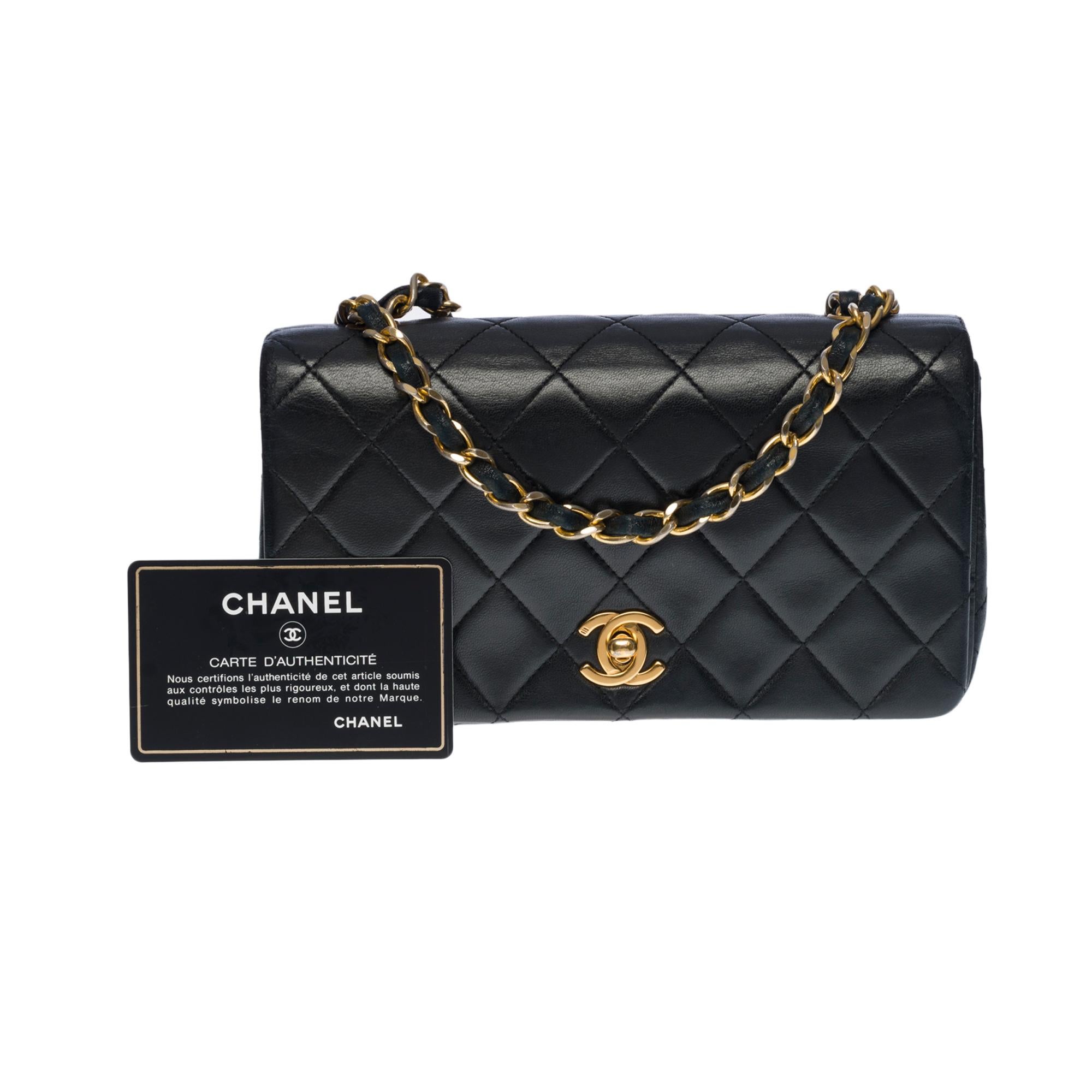 Chanel Classic Mini Full Flap shoulder bag in black quilted lambskin leather, GHW 8