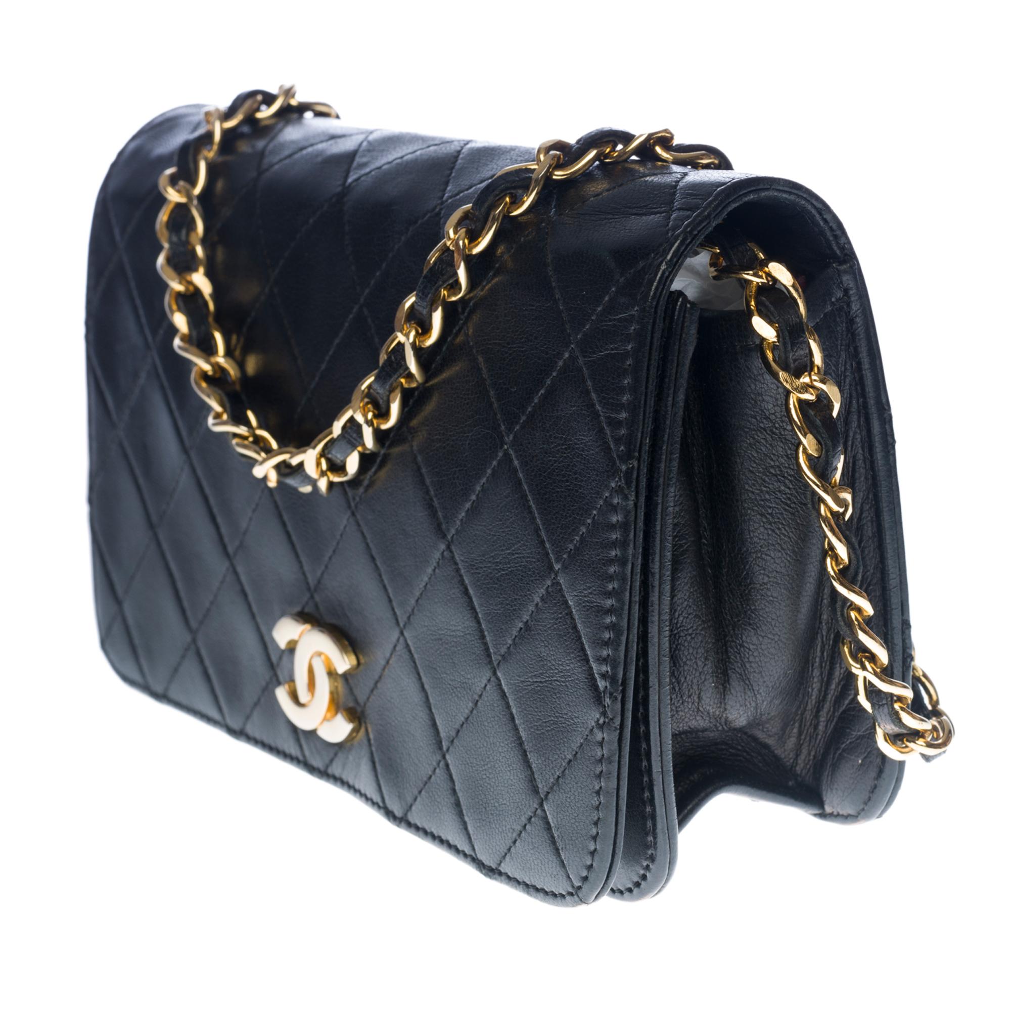 Black Chanel Classic Mini Full Flap shoulder bag in black quilted lambskin leather, GHW