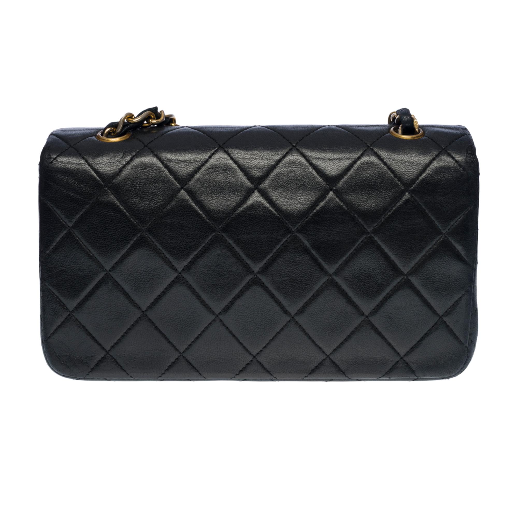 Black Chanel Classic Mini Full Flap shoulder bag in black quilted lambskin leather, GHW